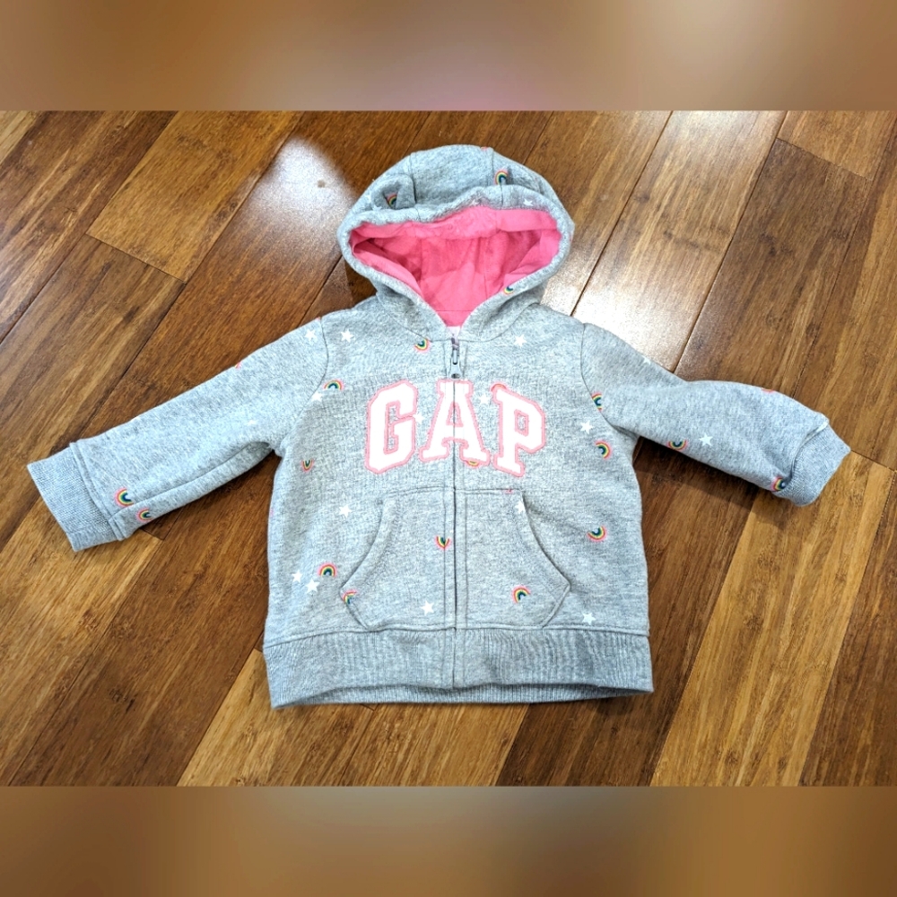 Gap baby sweater, Grey with Rainbows. Zip up hoodie.